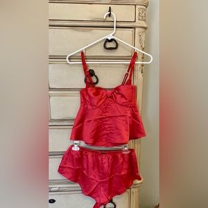 Adorable Red Satin Cami Set with Bow Detail
